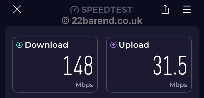 Speedtest result screenshot for Serenity (22 Barend)