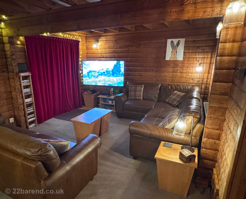 Lounge area of the lodge at night