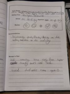 Glasgow, Edinburgh review page from Serenity 22 Barend, Dalbeattie Guest Book