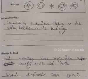 Glasgow, Edinburgh review page from Serenity 22 Barend, Dalbeattie Guest Book